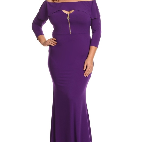 💐🟡Purple or Black Zipper Bodice Long Dress 1X-3X - Picture 7 of 9